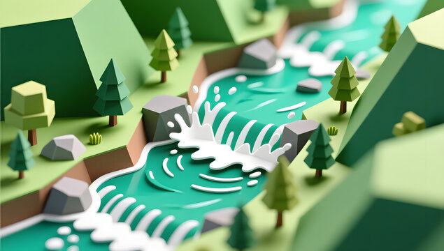 Outdoor River Tracing Summer Cool Paper Art