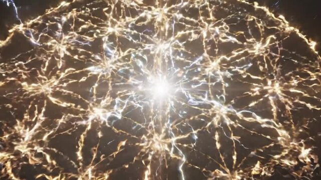 Abstract Golden Network of Energy Pulses and Light Trails - Cosmic Explosion