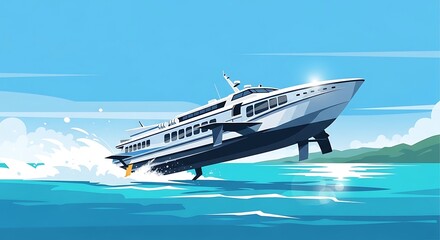Naklejka premium Hydrofoil Boat Speeding. (17)