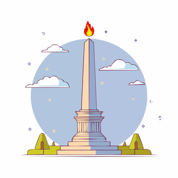Monumen Nasional (Monas) with Flame Illustration