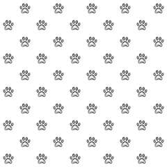 Obraz premium Seamless pattern with doodle dog paw prints line art on white background