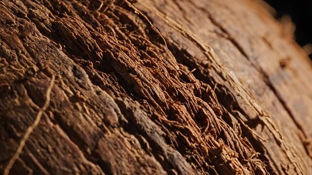 Closeup Macro Texture of a Coconut Husk with Fibers.