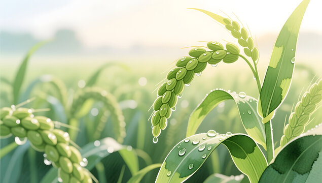 Crystal morning dew on farmland leaves during Xiaoman term