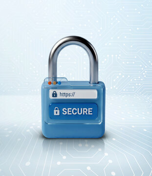 Web cyber security padlock with https address bar and secure badge interface
