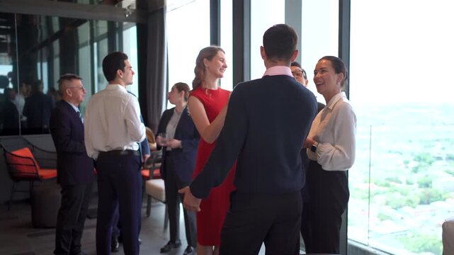 Group of entrepreneurs discussing deals at a networking party