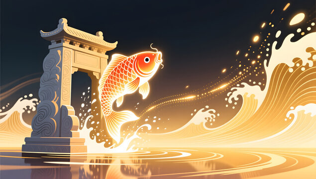 Gaokao exam sprint koi jumping over dragon gate success background