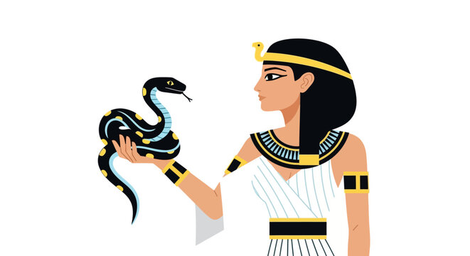 Ancient Egyptian Queen Holding Cobra Snake - Cleopatra Illustration