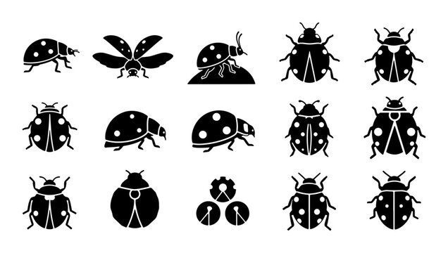 Ladybug Icons Set, Vector Graphics Collection, Insect Silhouettes, Cute Spotty Bugs, Nature Elements for Design
