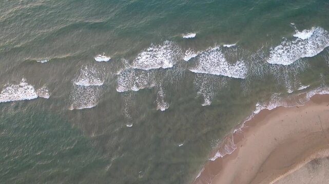 Cinematic Drone Footage of Ocean Waves Crashing on Sanchez Magallanes Beach, Tabasco, Mexico 