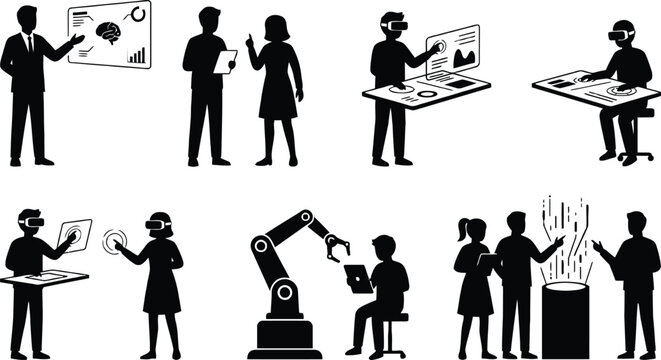 People using modern technology and virtual reality tools