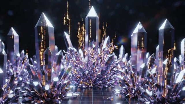 Fantasy Crystal Cave Landscape with Gemstones, Magic Crystals, and Ethereal Light