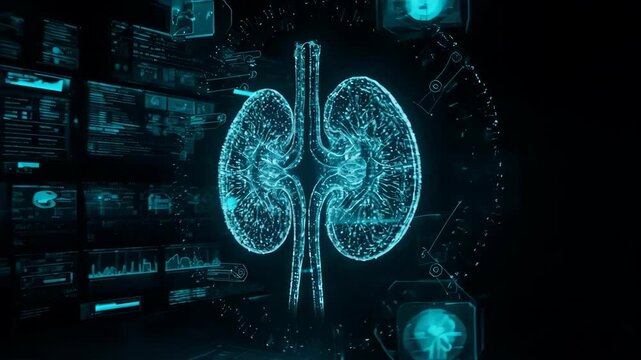 Human kidney hologram concept in dark background for study science health