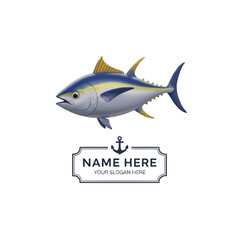 Obraz premium A tuna fish swims near an anchor with a nameplate in the ocean