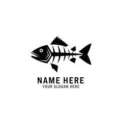 Obraz premium Black fish skeleton graphic illustration for logo with text