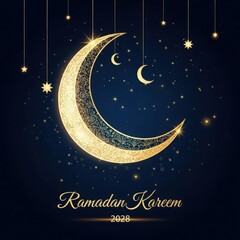 Naklejka premium A beautiful depiction of a crescent moon and stars for ramadan kareem 2020
