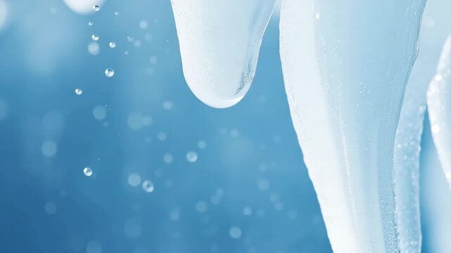 Row of healthy white teeth showing dental hygiene and protection on a clean blue background