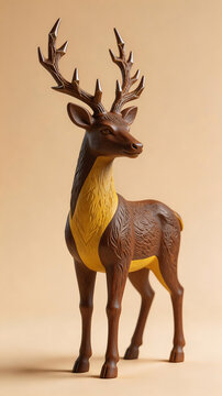 Wooden deer statue with antlers symbolizing conceptual art and dynamic energy