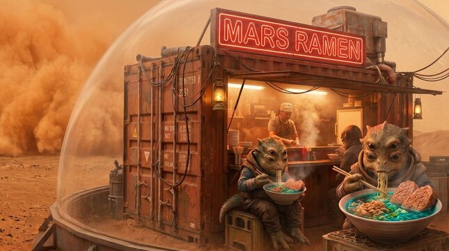 Alien noodle stall on Mars colony