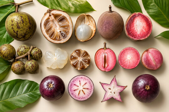 Aesthetic Matoa Velvet Apple Star Apple Flat Lay Background