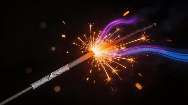 Burning sparkler with colorful sparks ideal for sleek commercial backgrounds and title sequences