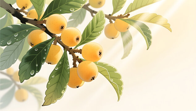 Illustration of golden loquat harvest for early summer solar term