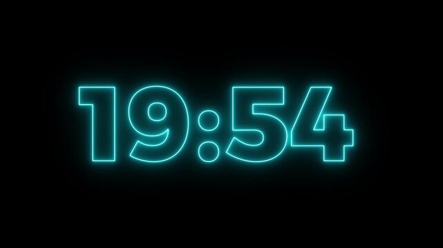 Abstract glowing blue neon 20 minutes to 19 minute countdown. Twenty minute to Nineteen minute countdown timer animation on transparent background with alpha channel. Glowing 4K countdown animation.