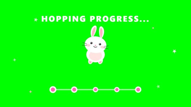 Cute cartoon rabbit hopping progress bar animation on green screen.