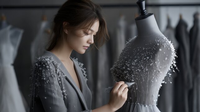 Thai fashion designer innovates digital clothing prototypes in studio environment showcasing artistry and technology