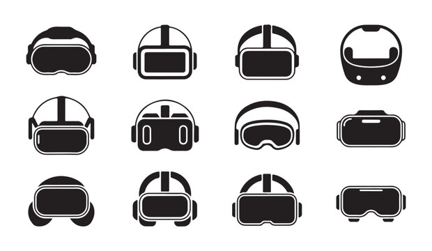 Virtual reality headset equipment collection with different models of vr goggles designs.