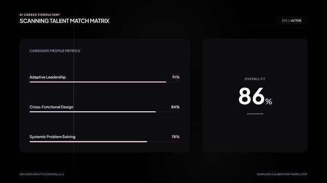 Scanning talent match matrix showing percentage progress bars