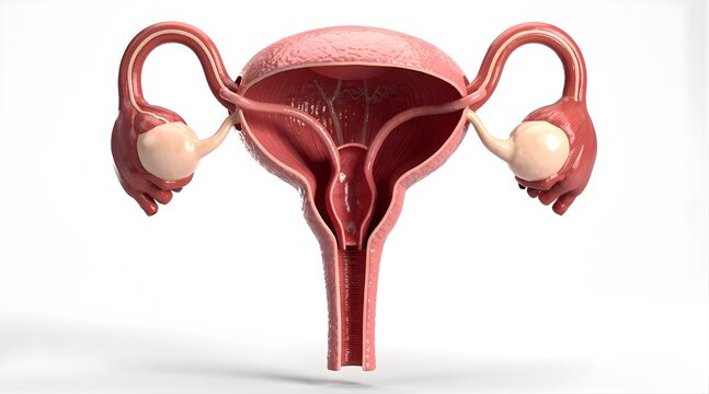 Detailed 3D rendering of the female reproductive system.