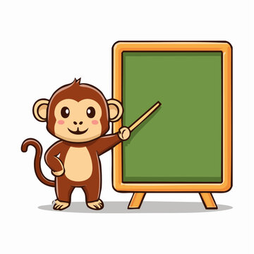 Cute Monkey Teaching at a Blackboard