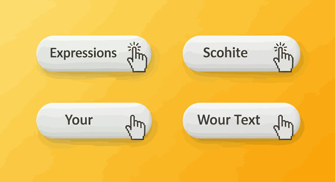 Bright yellow array of glossy rounded buttons with expressions and text placeholders on a vibrant UI background.