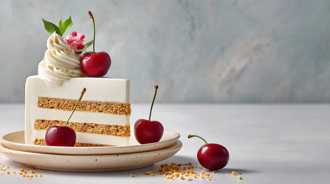 Celebrating National Cherry Dessert Day with a delicious cherry cake on a plate indoors