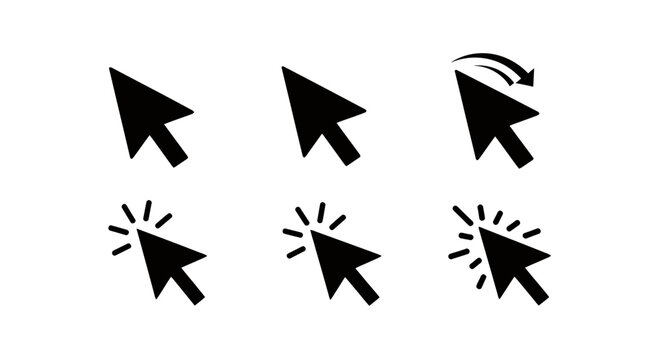 Collection of black cursor icons with clicking animations.