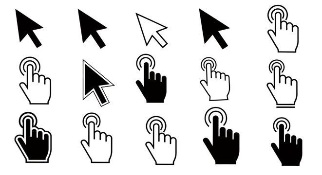 Collection of computer cursor icons and pointers in various styles.