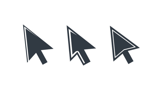 Three large computer cursor icons in varying angles for digital interface design.