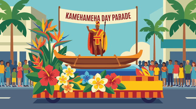 Kamehameha Day Parade Float Decorated With Tropical Flowers
