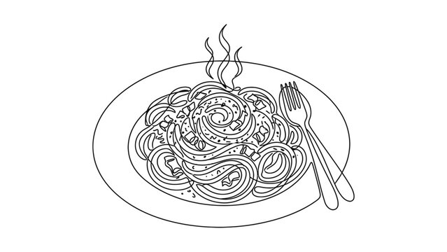 A plate of steaming spaghetti with fork.