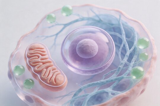 Cellular structure with mitochondria and nucleus