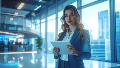 Fototapeta premium Professional woman using tablet in modern office environment