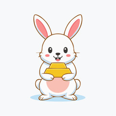 Obraz premium Cute cartoon rabbit holding a gold bar