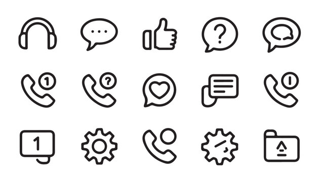 Set of support icons for customer service assistance and online communication chat bubble.