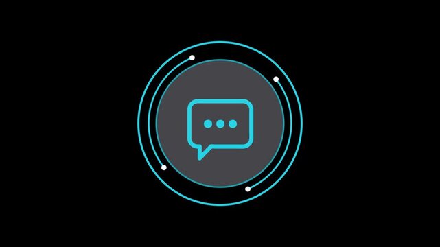 Modern message icon animation with circular HUD-style motion. Clean and minimal design representing chat, messaging, communication, notifications, and digital interaction.4k messages icon animation.