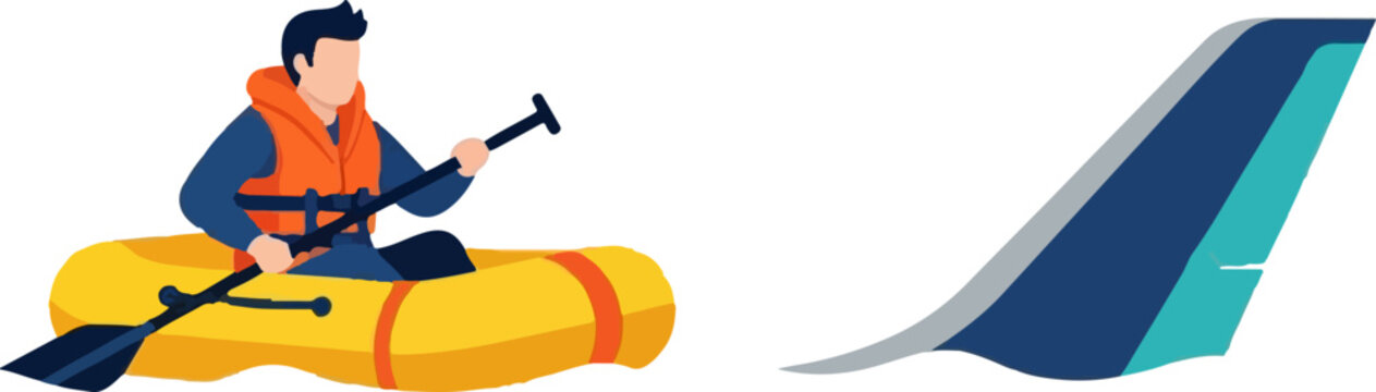 Person Kayaking and Using Hammer on Inflatable Raft.