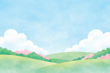 Obraz premium soft watercolor green bush blue sky background