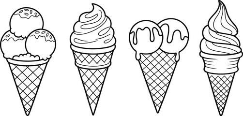 Hand drawn ice cream cone collection sketch vector illustration with sweet frozen dessert food concept © Majnur