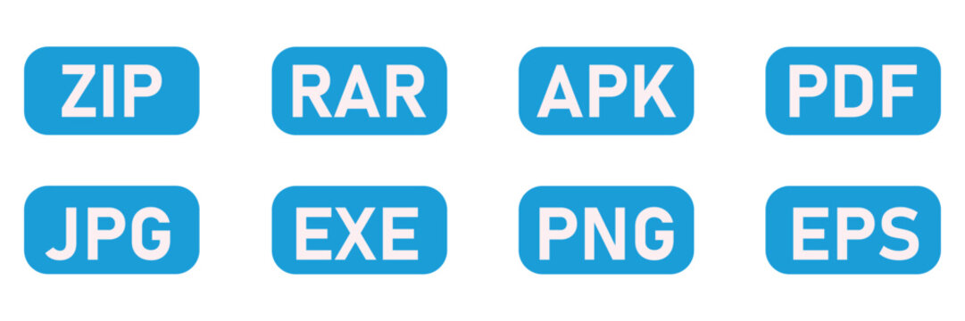 Set of popular digital file format icons for various common computer file extensions