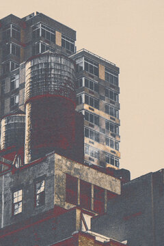 new york city skyline old vintage poster print buildings and city