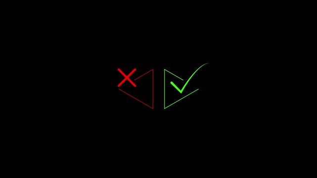 ​correct and incorrect signs checkmark and cross line animation.